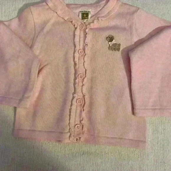 Carter's Pink Cardigan with ruffled button front, w/ Brown pants , 6 months - Picture 9 of 10
